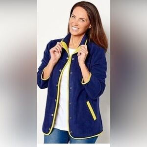 SUSAN GRAVER WEEKEND POLAR FLEECE JACKET WITH CONTRAST TRIM NAVY / LIME GREEN